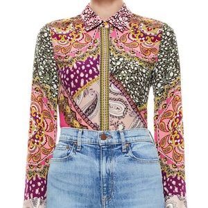 Alice + Olivia Willa Hidden Placket Silk Top Desire Multicolor Size S